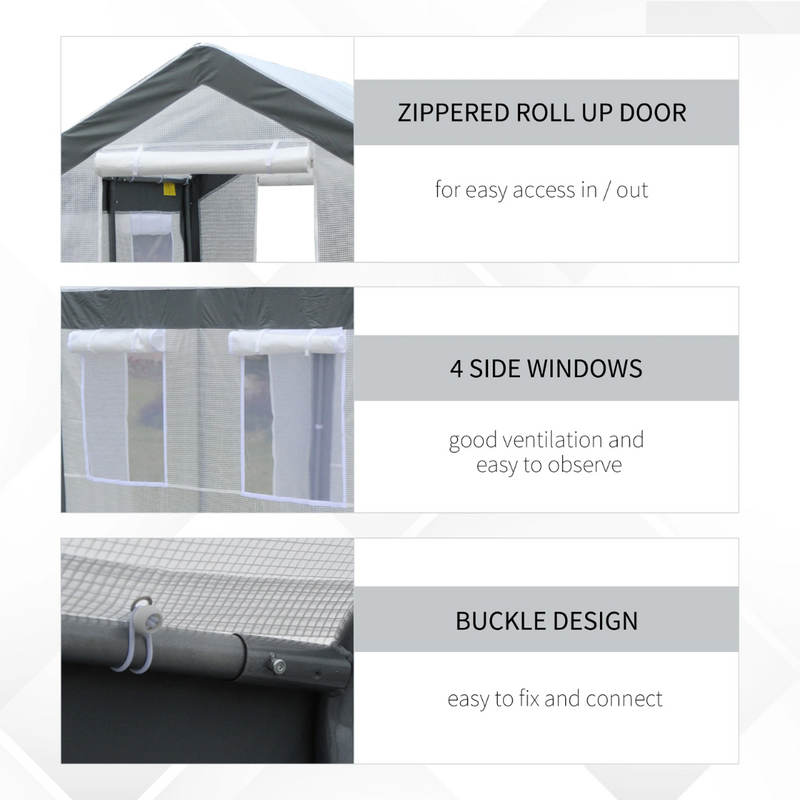 8' x 6' Heavy Duty Walk-In Plastic Cover Garden Greenhouse, Peaked Roof, Steel Frame, White