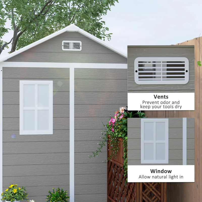 6' x 6' Polypropylene Resin Plastic Garden Shed with Dual Swing Doors - Grey