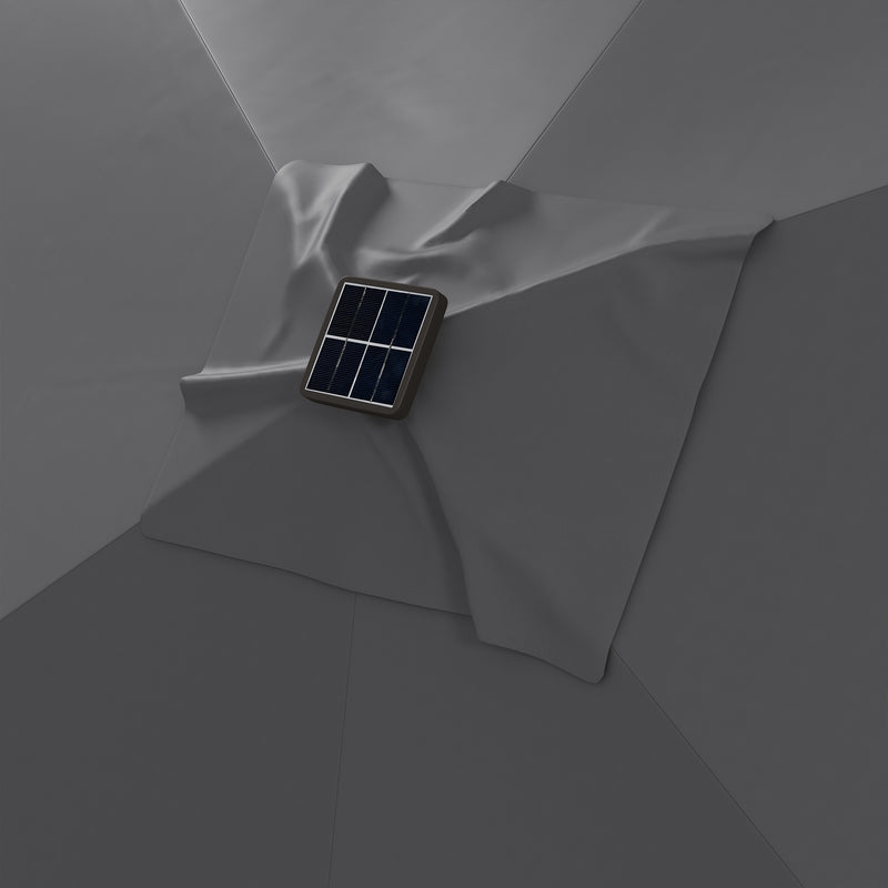 Patio Umbrellas, 6.5' x 10' Rectangular Tilting Patio Umbrella, Solar LED Lights & Hand Crank - Dark Grey - Seasonal Overstock