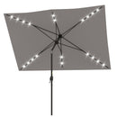 Patio Umbrellas, 6.5' x 10' Rectangular Tilting Patio Umbrella, Solar LED Lights & Hand Crank - Light Grey - Seasonal Overstock