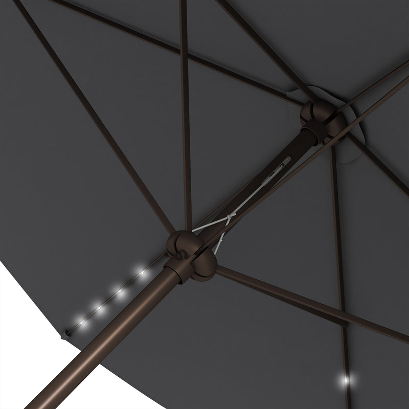 Patio Umbrellas, 6.5' x 10' Rectangular Tilting Patio Umbrella, Solar LED Lights & Hand Crank - Dark Grey - Seasonal Overstock