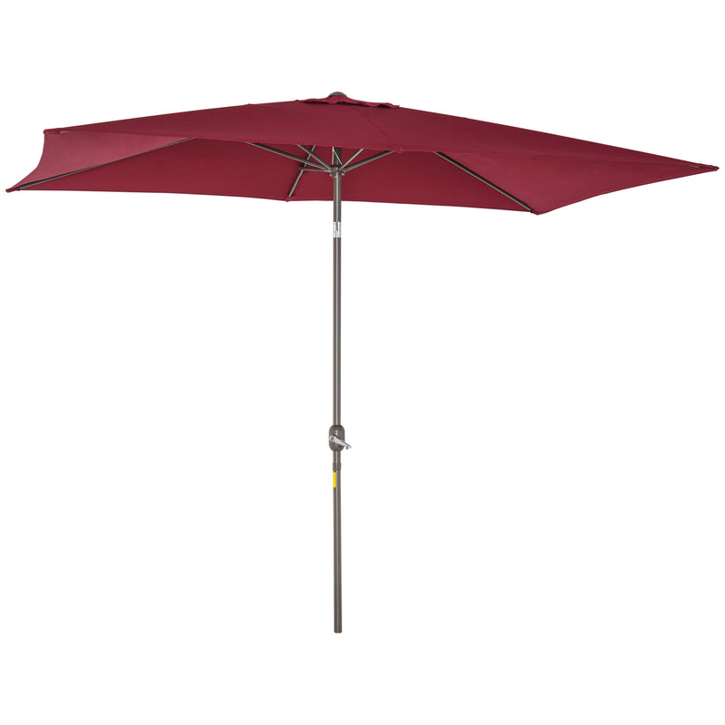Patio Umbrellas, 6.5' x 10' Rectangular Patio Umbrella with Tilt and Hand Crank - Wine Red - Seasonal Overstock