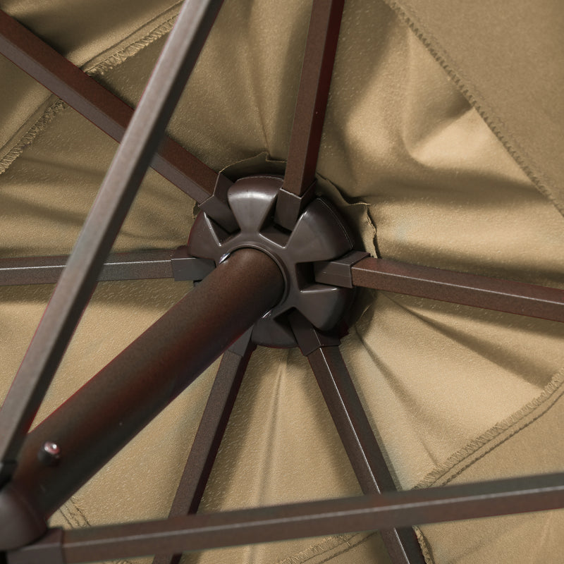 Patio Umbrellas, 6.5' x 10' Rectangular Tilting Patio Umbrella, Solar LED Lights & Hand Crank - Light Coffee Brown - Seasonal Overstock