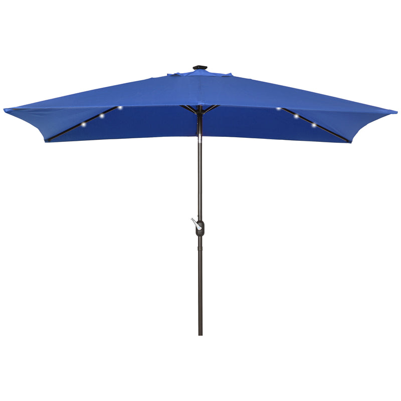 Patio Umbrellas, 6.5' x 10' Rectangular Tilting Patio Umbrella, Solar LED Lights & Hand Crank - Dark Blue - Seasonal Overstock