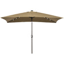 Patio Umbrellas, 6.5' x 10' Rectangular Tilting Patio Umbrella, Solar LED Lights & Hand Crank - Light Coffee Brown - Seasonal Overstock