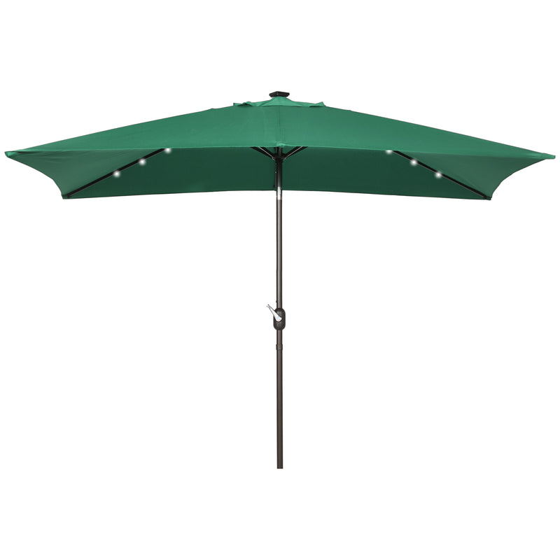 Patio Umbrellas, 6.5' x 10' Rectangular Tilting Patio Umbrella, Solar LED Lights & Hand Crank - Dark Green - Seasonal Overstock