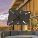 Patio Umbrellas, 6.5' x 10' Rectangular Tilting Patio Umbrella, Solar LED Lights & Hand Crank - Dark Grey - Seasonal Overstock