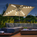 Patio Umbrellas, 6.5' x 10' Rectangular Tilting Patio Umbrella, Solar LED Lights & Hand Crank - Light Coffee Brown - Seasonal Overstock