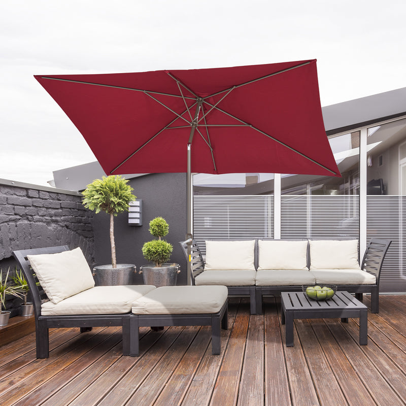 Patio Umbrellas, 6.5' x 10' Rectangular Patio Umbrella with Tilt and Hand Crank - Wine Red - Seasonal Overstock