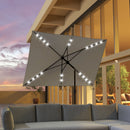 Patio Umbrellas, 6.5' x 10' Rectangular Tilting Patio Umbrella, Solar LED Lights & Hand Crank - Light Grey - Seasonal Overstock