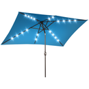 Patio Umbrellas, 6.5' x 10' Rectangular Tilting Patio Umbrella, Solar LED Lights & Hand Crank - Turquoise - Seasonal Overstock