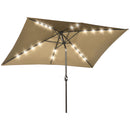 Patio Umbrellas, 6.5' x 10' Rectangular Tilting Patio Umbrella, Solar LED Lights & Hand Crank - Light Coffee Brown - Seasonal Overstock