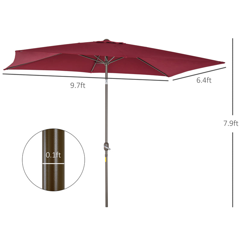Patio Umbrellas, 6.5' x 10' Rectangular Patio Umbrella with Tilt and Hand Crank - Wine Red - Seasonal Overstock
