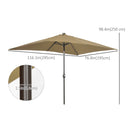Patio Umbrellas, 6.5' x 10' Rectangular Tilting Patio Umbrella, Solar LED Lights & Hand Crank - Light Coffee Brown - Seasonal Overstock
