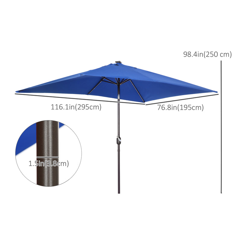 Patio Umbrellas, 6.5' x 10' Rectangular Tilting Patio Umbrella, Solar LED Lights & Hand Crank - Dark Blue - Seasonal Overstock