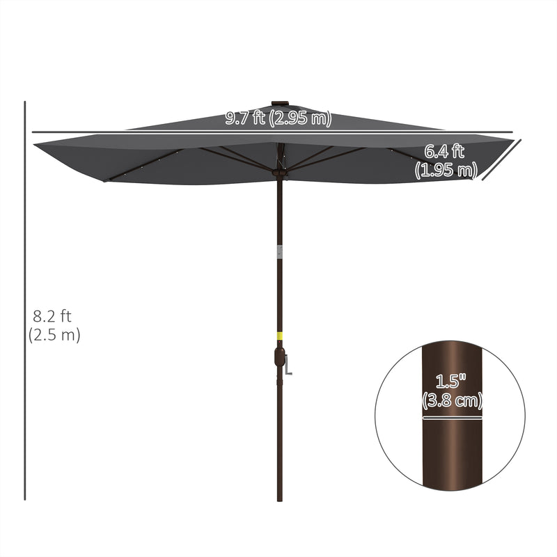 Patio Umbrellas, 6.5' x 10' Rectangular Tilting Patio Umbrella, Solar LED Lights & Hand Crank - Dark Grey - Seasonal Overstock