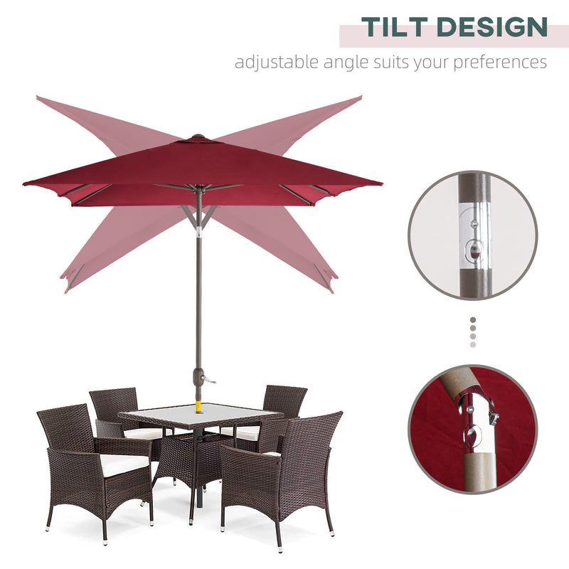 Patio Umbrellas, 6.5' x 10' Rectangular Patio Umbrella with Tilt and Hand Crank - Wine Red - Seasonal Overstock