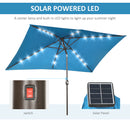 Patio Umbrellas, 6.5' x 10' Rectangular Tilting Patio Umbrella, Solar LED Lights & Hand Crank - Turquoise - Seasonal Overstock