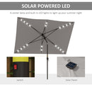 Patio Umbrellas, 6.5' x 10' Rectangular Tilting Patio Umbrella, Solar LED Lights & Hand Crank - Light Grey - Seasonal Overstock