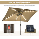 Patio Umbrellas, 6.5' x 10' Rectangular Tilting Patio Umbrella, Solar LED Lights & Hand Crank - Light Coffee Brown - Seasonal Overstock