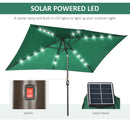 Patio Umbrellas, 6.5' x 10' Rectangular Tilting Patio Umbrella, Solar LED Lights & Hand Crank - Dark Green - Seasonal Overstock