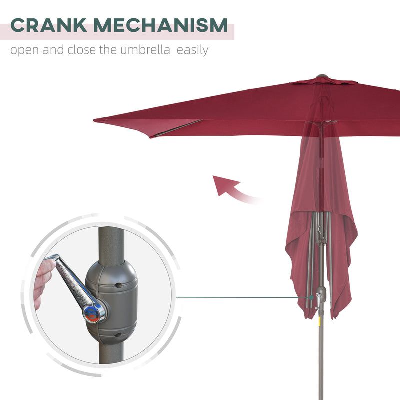 Patio Umbrellas, 6.5' x 10' Rectangular Patio Umbrella with Tilt and Hand Crank - Wine Red - Seasonal Overstock