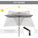 Patio Umbrellas, 6.5' x 10' Rectangular Tilting Patio Umbrella, Solar LED Lights & Hand Crank - Light Grey - Seasonal Overstock