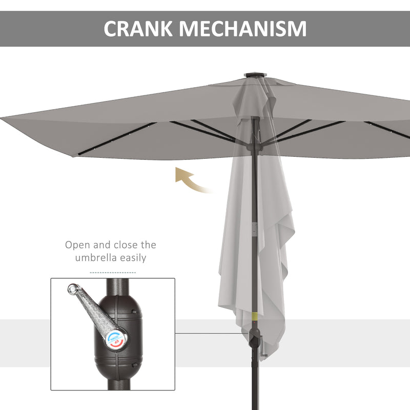 Patio Umbrellas, 6.5' x 10' Rectangular Tilting Patio Umbrella, Solar LED Lights & Hand Crank - Light Grey - Seasonal Overstock