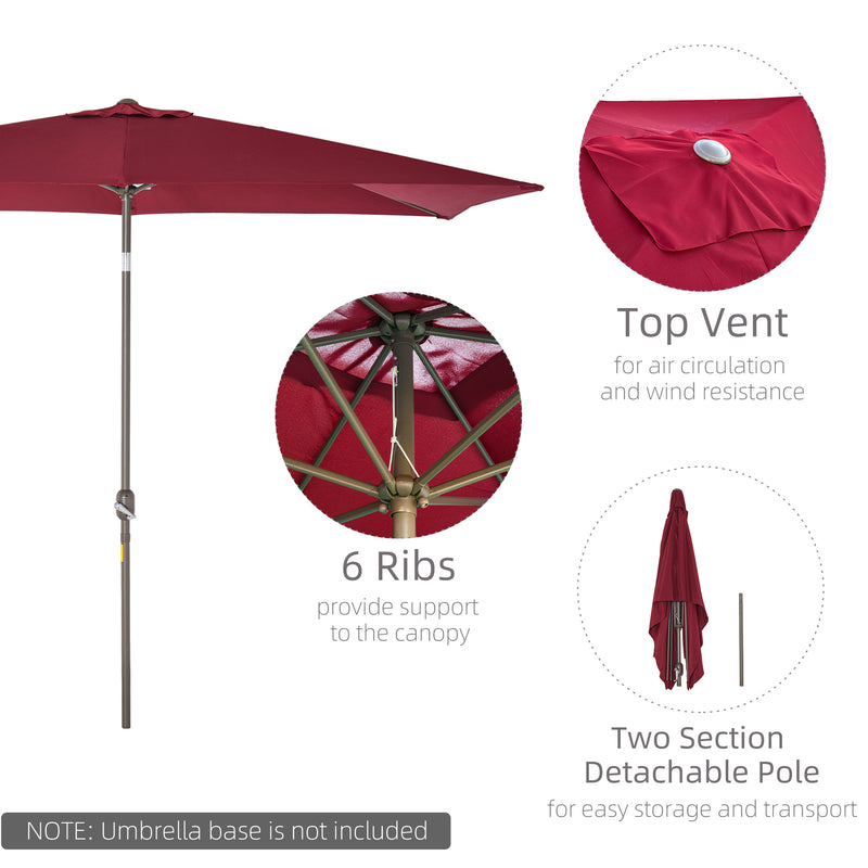 Patio Umbrellas, 6.5' x 10' Rectangular Patio Umbrella with Tilt and Hand Crank - Wine Red - Seasonal Overstock
