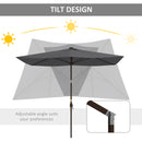 Patio Umbrellas, 6.5' x 10' Rectangular Tilting Patio Umbrella, Solar LED Lights & Hand Crank - Dark Grey - Seasonal Overstock