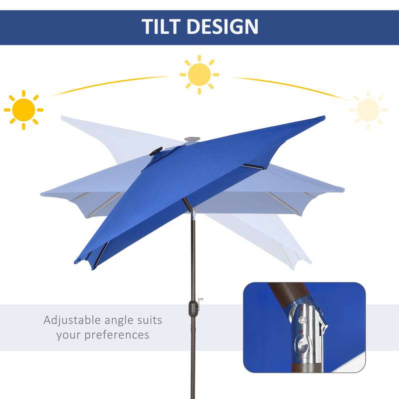 Patio Umbrellas, 6.5' x 10' Rectangular Tilting Patio Umbrella, Solar LED Lights & Hand Crank - Dark Blue - Seasonal Overstock