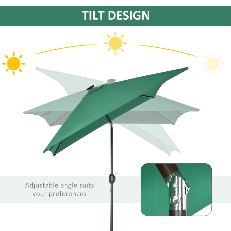 Patio Umbrellas, 6.5' x 10' Rectangular Tilting Patio Umbrella, Solar LED Lights & Hand Crank - Dark Green - Seasonal Overstock