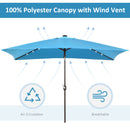 Patio Umbrellas, 6.5' x 10' Rectangular Tilting Patio Umbrella, Solar LED Lights & Hand Crank - Turquoise - Seasonal Overstock
