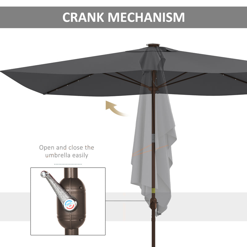 Patio Umbrellas, 6.5' x 10' Rectangular Tilting Patio Umbrella, Solar LED Lights & Hand Crank - Dark Grey - Seasonal Overstock