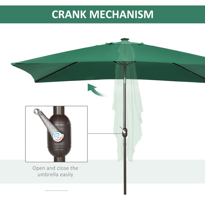 Patio Umbrellas, 6.5' x 10' Rectangular Tilting Patio Umbrella, Solar LED Lights & Hand Crank - Dark Green - Seasonal Overstock