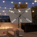 Patio Umbrellas, 6.5' x 10' Rectangular Tilting Patio Umbrella, Solar LED Lights & Hand Crank - Light Grey - Seasonal Overstock