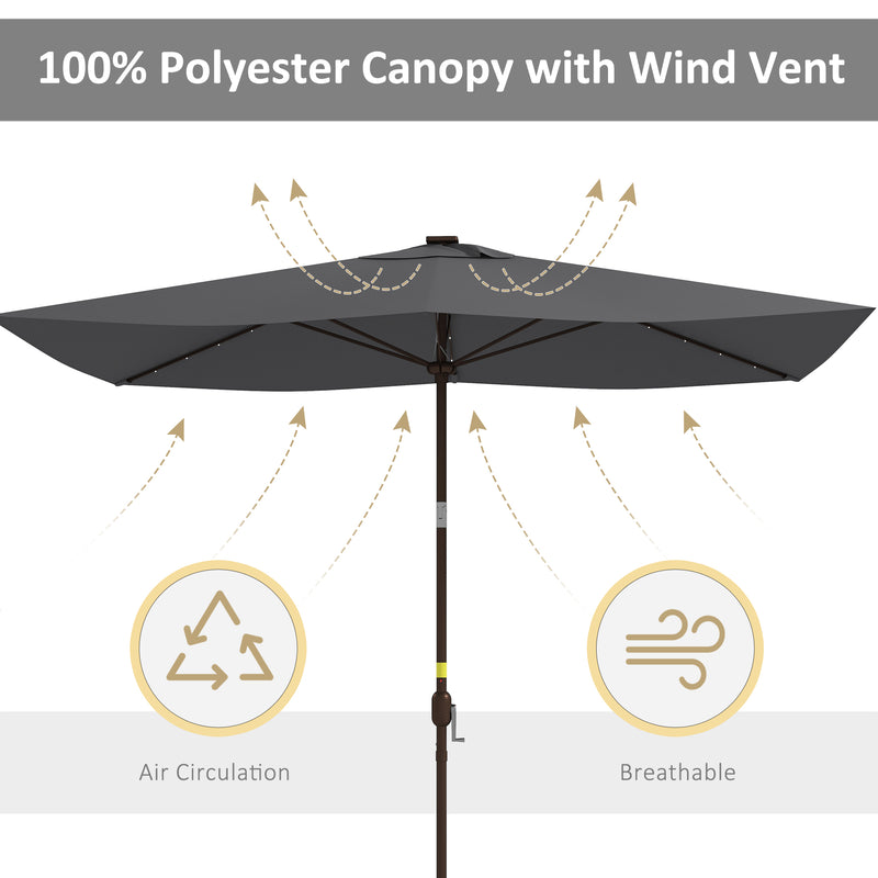 Patio Umbrellas, 6.5' x 10' Rectangular Tilting Patio Umbrella, Solar LED Lights & Hand Crank - Dark Grey - Seasonal Overstock