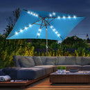 Patio Umbrellas, 6.5' x 10' Rectangular Tilting Patio Umbrella, Solar LED Lights & Hand Crank - Turquoise - Seasonal Overstock