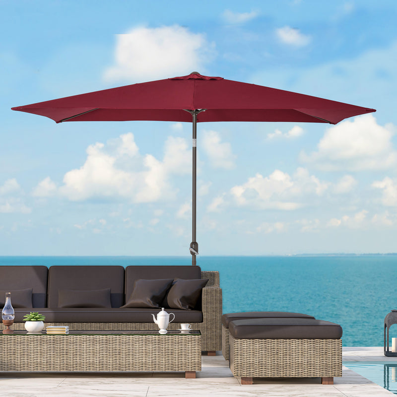 Patio Umbrellas, 6.5' x 10' Rectangular Patio Umbrella with Tilt and Hand Crank - Wine Red - Seasonal Overstock