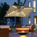 Patio Umbrellas, 6.5' x 10' Rectangular Tilting Patio Umbrella, Solar LED Lights & Hand Crank - Light Coffee Brown - Seasonal Overstock