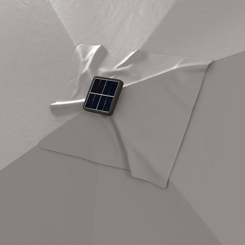 Patio Umbrellas, 6.5' x 10' Rectangular Tilting Patio Umbrella, Solar LED Lights & Hand Crank - Light Grey - Seasonal Overstock