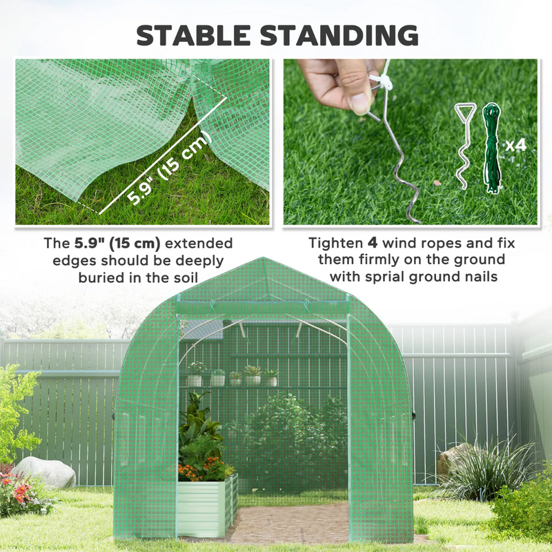 6.6' x 11.4' Walk-In Portable Plastic Cover Garden Greenhouse, Peaked Roof, Steel Frame, Green