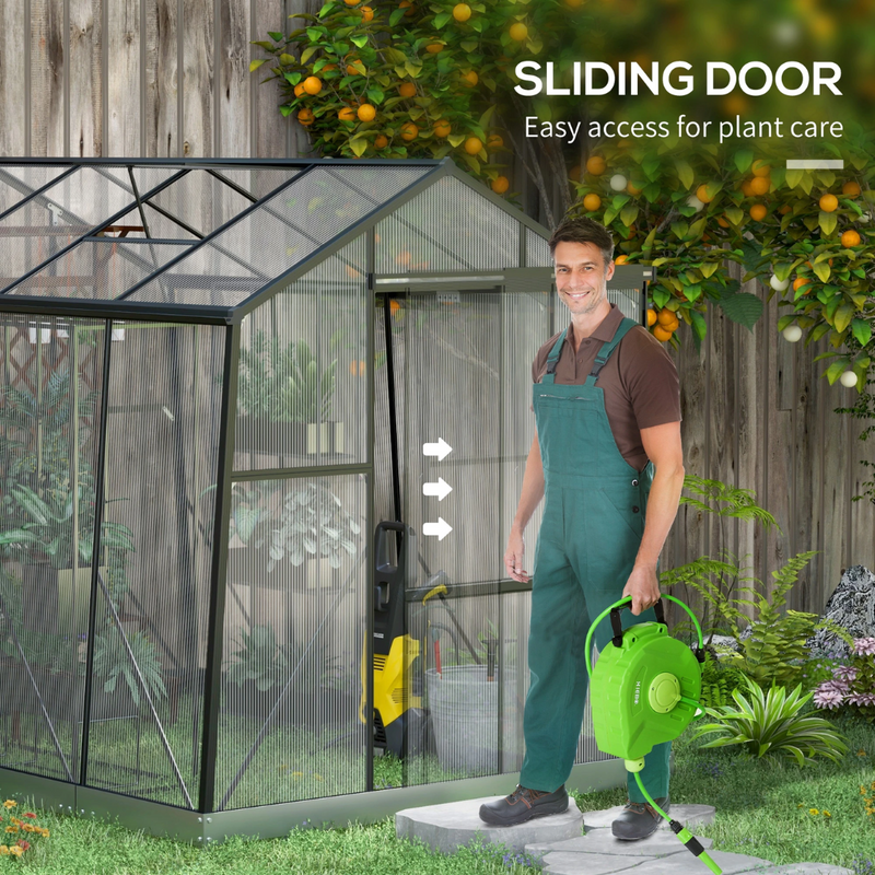 6' x 8' Walk-In Aluminum Frame Greenhouse, Polycarbonate Panels, Swing Door - Black