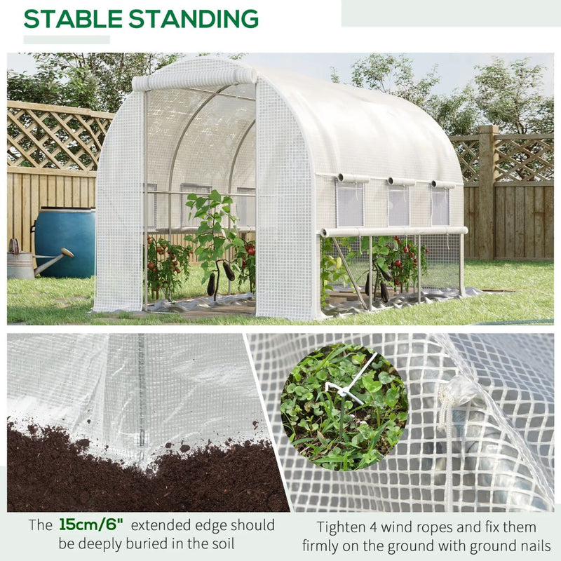 10' x 6.6' Walk-In Portable Tunnel Greenhouse with Roll-Up Side Walls - White