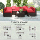Patio Furniture, Peace River 7 Pc Rattan Wicker Modular Outdoor Furniture Sectional Sofa Set - Red / Brown - Seasonal Overstock