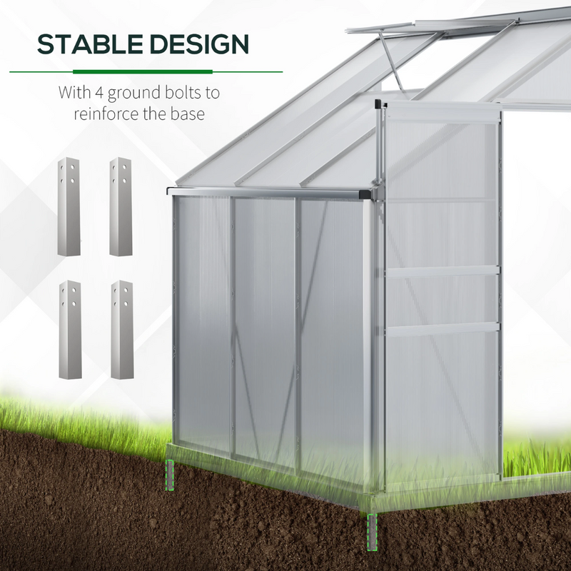 6' x 4' Lean To Walk-In Aluminum Frame Greenhouse with Polycarbonate Panels - Silver