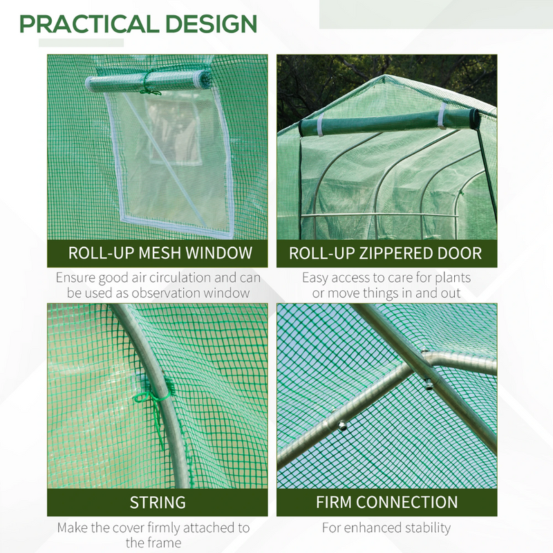 13' x 6.5' Walk-In Portable Plastic Cover Greenhouse with Peaked Steel Frame - Green