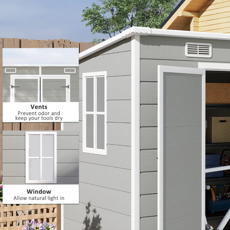 8' x 4' Polypropylene Resin Plastic Garden Shed with Dual Swing Doors - Grey