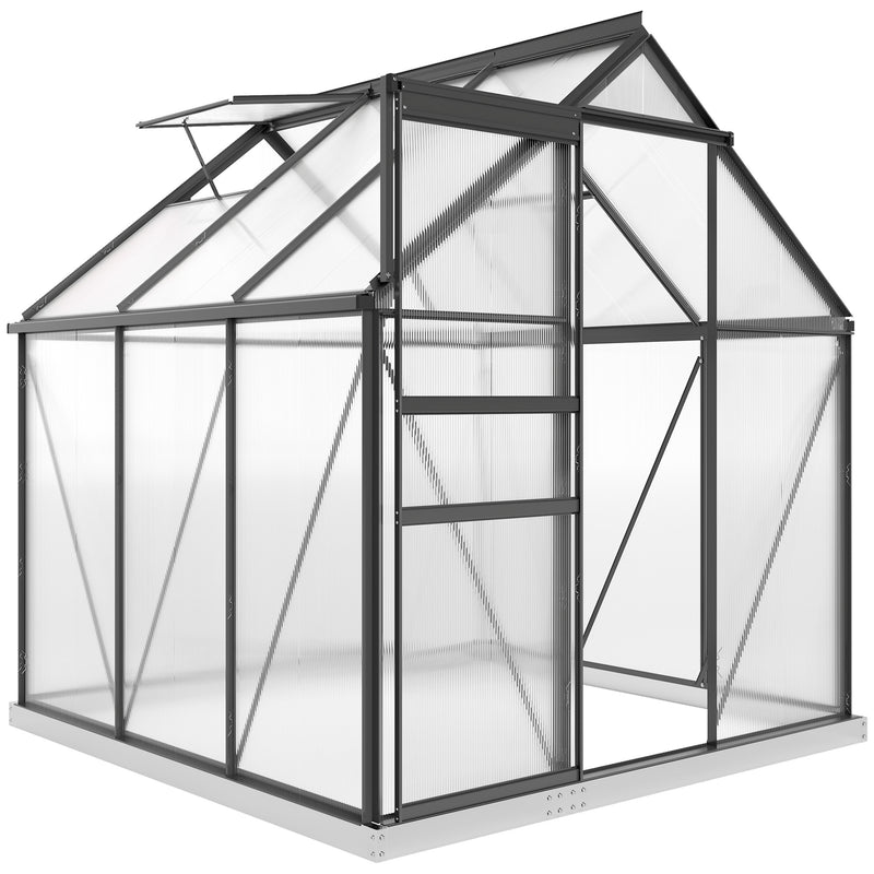 6' x 6' Walk-In Greenhouse with Aluminum Frame and Polycarbonate Panels, Sliding Door - Grey