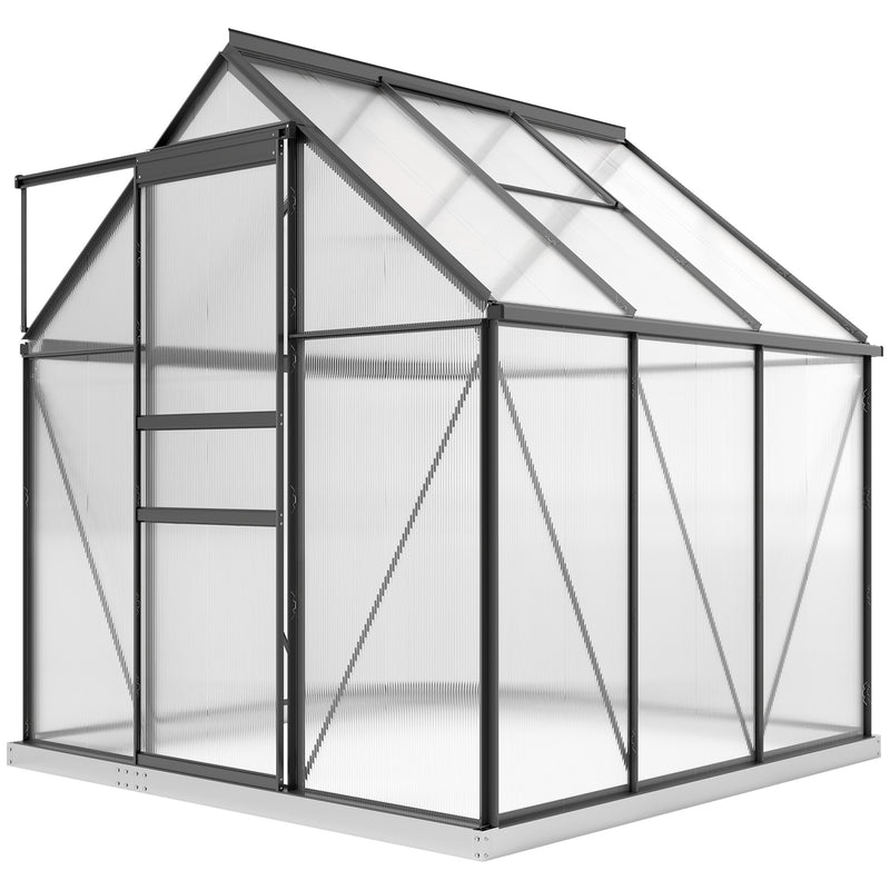 6' x 6' Walk-In Greenhouse with Aluminum Frame and Polycarbonate Panels, Sliding Door - Grey